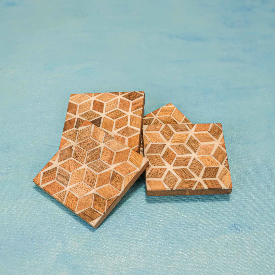 Ireka Homes Rustic Charm Coaster Set – Mango Wood & Resin – Ideal for Coffee Tables, Desks, & Gifting