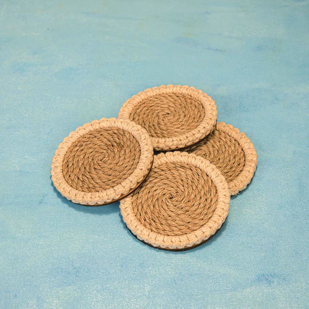 Ireka Homes Jute Bloom Coaster Set – Handwoven, Eco-Friendly, & Perfect for Gifting
