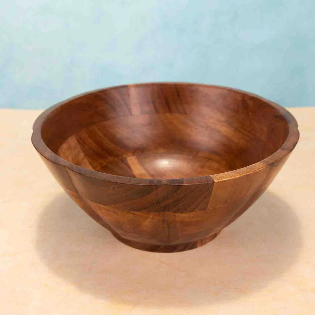 Ireka Homes Handcrafted Kosha Serving Bowls - Multipurpose Acacia Wood Bowls - Durable Bowls for Serving Food, Snacks, and Desserts (10 inches)
