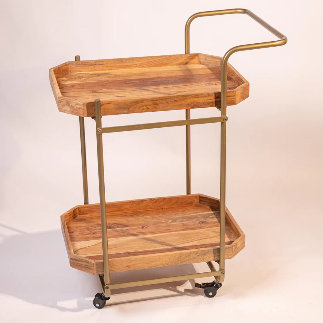 Ireka Homes PartyPort Foldable Trolley – Collapsible Acacia Wood and Metal Trolley with Wheels – Multipurpose Mobile Serving Trolley for Parties, Dining, and Home Bar (2-30x20x40 inches)