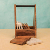 Ireka Homes CarryEase Coaster Set – Acacia Wood & Marble – Ideal for Coffee Tables, Desks, & Gifting