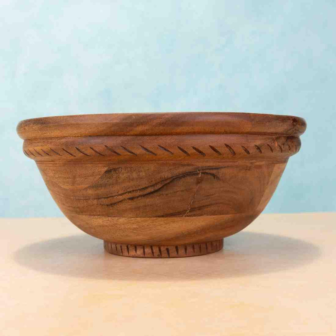 Ireka Homes Handcrafted Annapurna Serving Bowls - Multipurpose Acacia Wood Bowls - Durable Bowls for Serving Food, Snacks, and Desserts (10 inches)