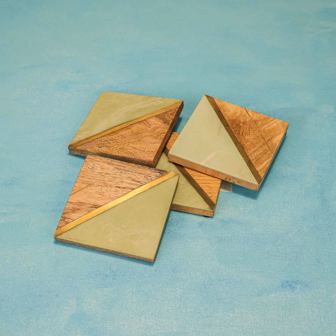 Ireka Homes Earth’s Edge Coaster Set – Mango Wood & Resin – Ideal for Coffee Tables, Desks, & Gifting