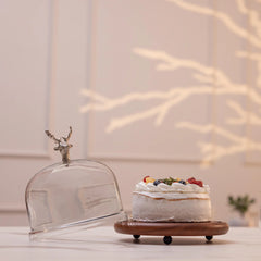 Ireka Homes Wildwood Acacia Wood Cake Stand with Glass Dome – Handmade, Sustainable, Foodsafe – Perfect for Cakes, Fruits, and Snacks