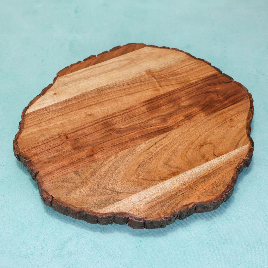 Ireka Homes Vriksha Lazy Susan - Premium Acacia Wood 360° Rotating Tray - Multipurpose Lazy Susan for Dining Table, Kitchen, Decor (15.75x14x2 inches)