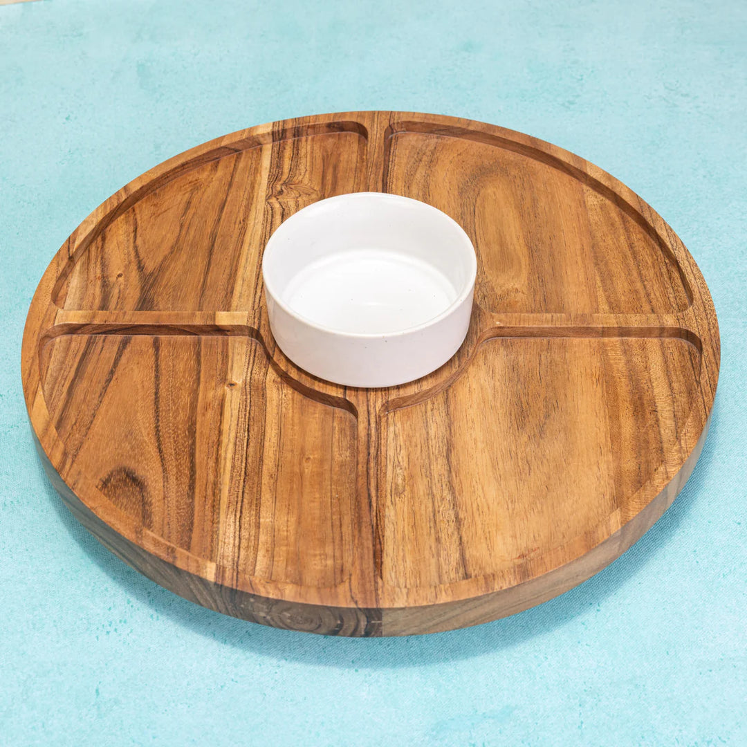 Ireka Homes Roll n Dip Lazy Susan - Premium Acacia Wood 360° Rotating Tray - Multipurpose Lazy Susan for Dining Table, Kitchen, Decor (16 x 16 x 4 inches)