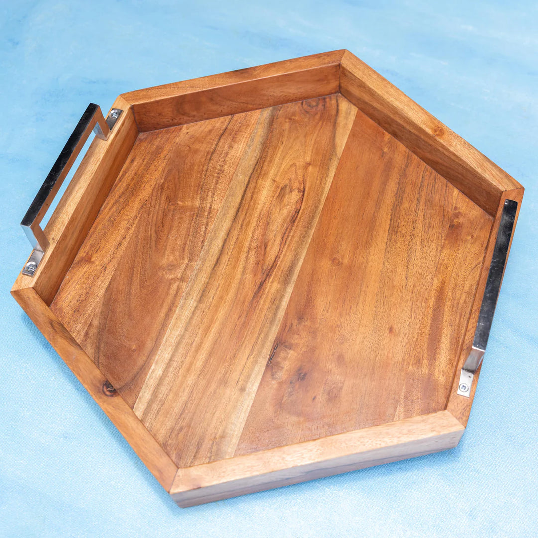 Ireka Homes Multi-Purpose Utsav Serving Tray – Premium Acacia Wood Tray – Decorative Kitchen Tray for Serving Food, Drinks, Coffee, and Cheese (19x16 inches)