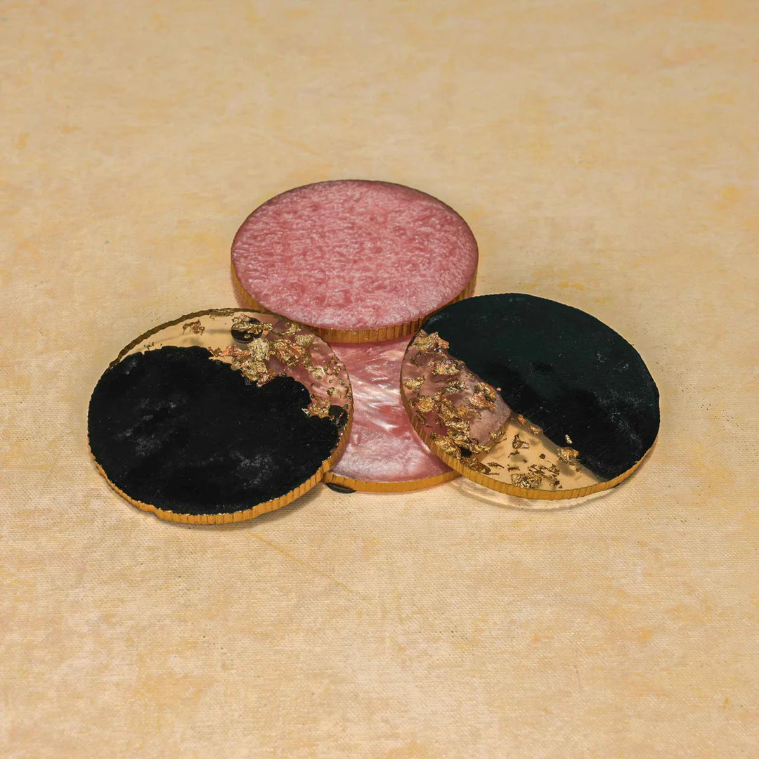 Ireka Homes Midnight Gold Resin Coaster Set – Handcrafted, Heat-Resistant – Ideal for Coffee Tables, Desks, & Gifting