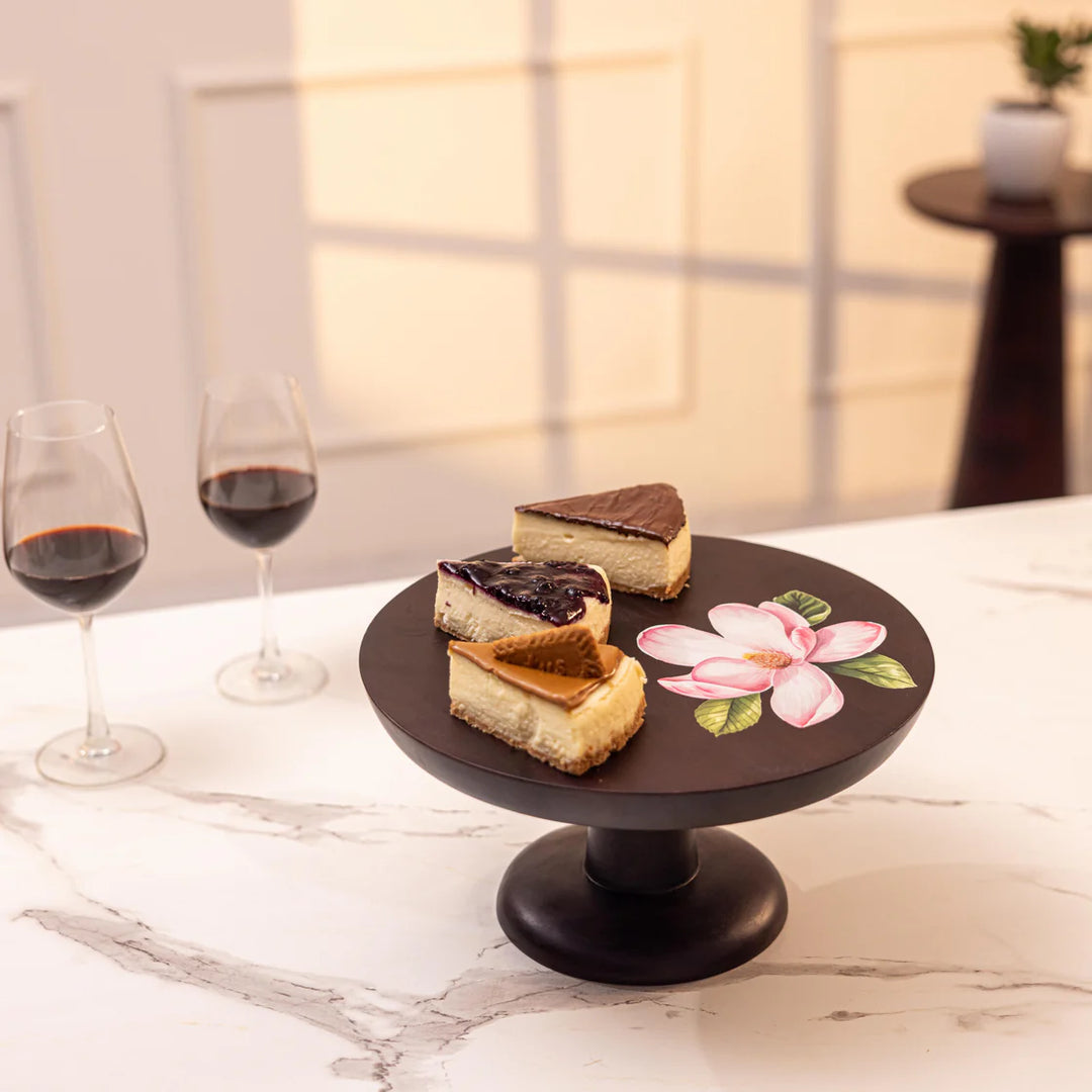 Ireka Homes Sakura Acacia Wood Cake Stand – Handmade, Sustainable, Foodsafe – Perfect for Cakes, Fruits, and Snacks