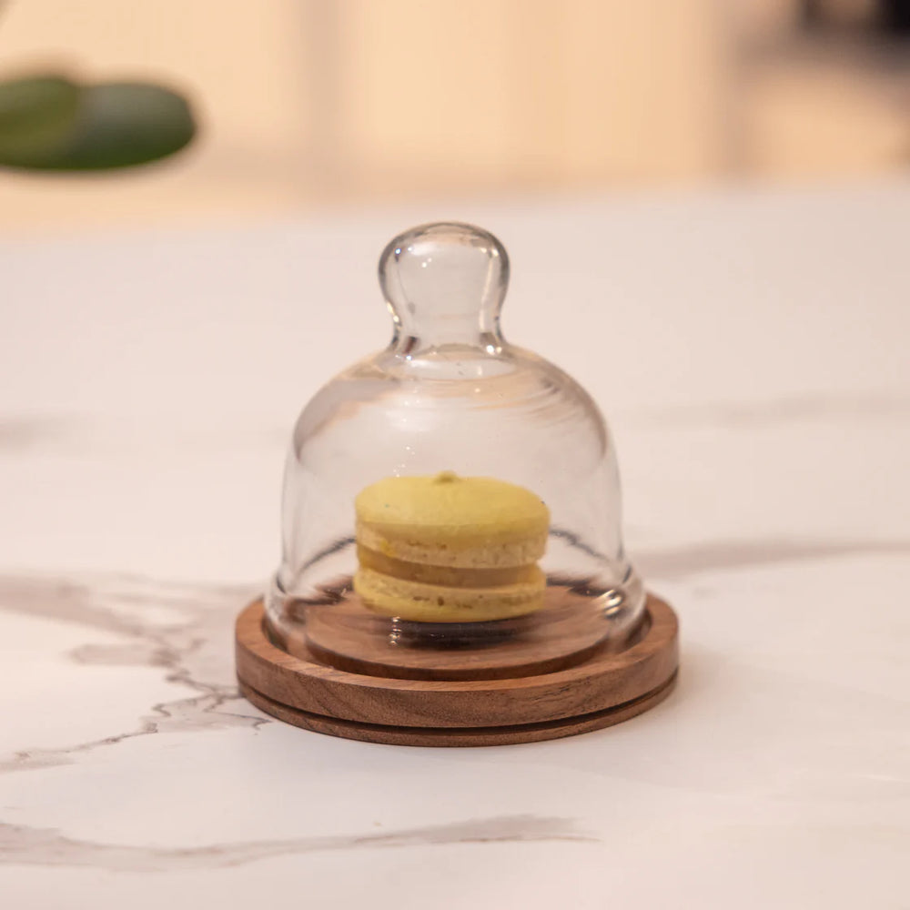 Ireka Homes Nibble Nest Acacia Wood Cake Stand with Glass Dome – Handmade, Sustainable, Foodsafe – Perfect for Mini Cakes, Fruits, and Snacks