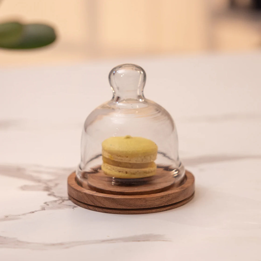 Ireka Homes Nibble Nest Acacia Wood Cake Stand with Glass Dome – Handmade, Sustainable, Foodsafe – Perfect for Mini Cakes, Fruits, and Snacks