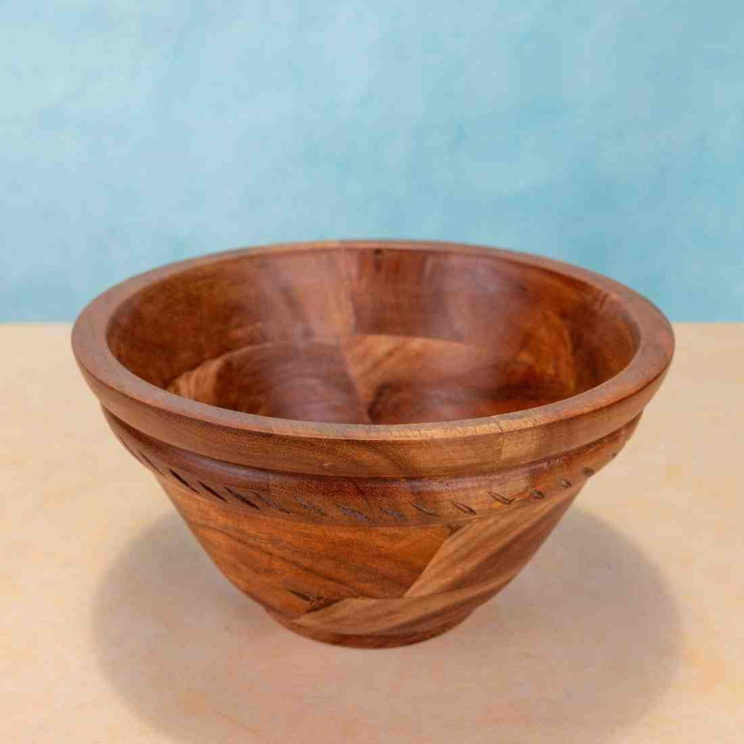 Ireka Homes Handcrafted Annapurna Serving Bowls - Multipurpose Acacia Wood Bowls - Durable Bowls for Serving Food, Snacks, and Desserts (8.5 inches)