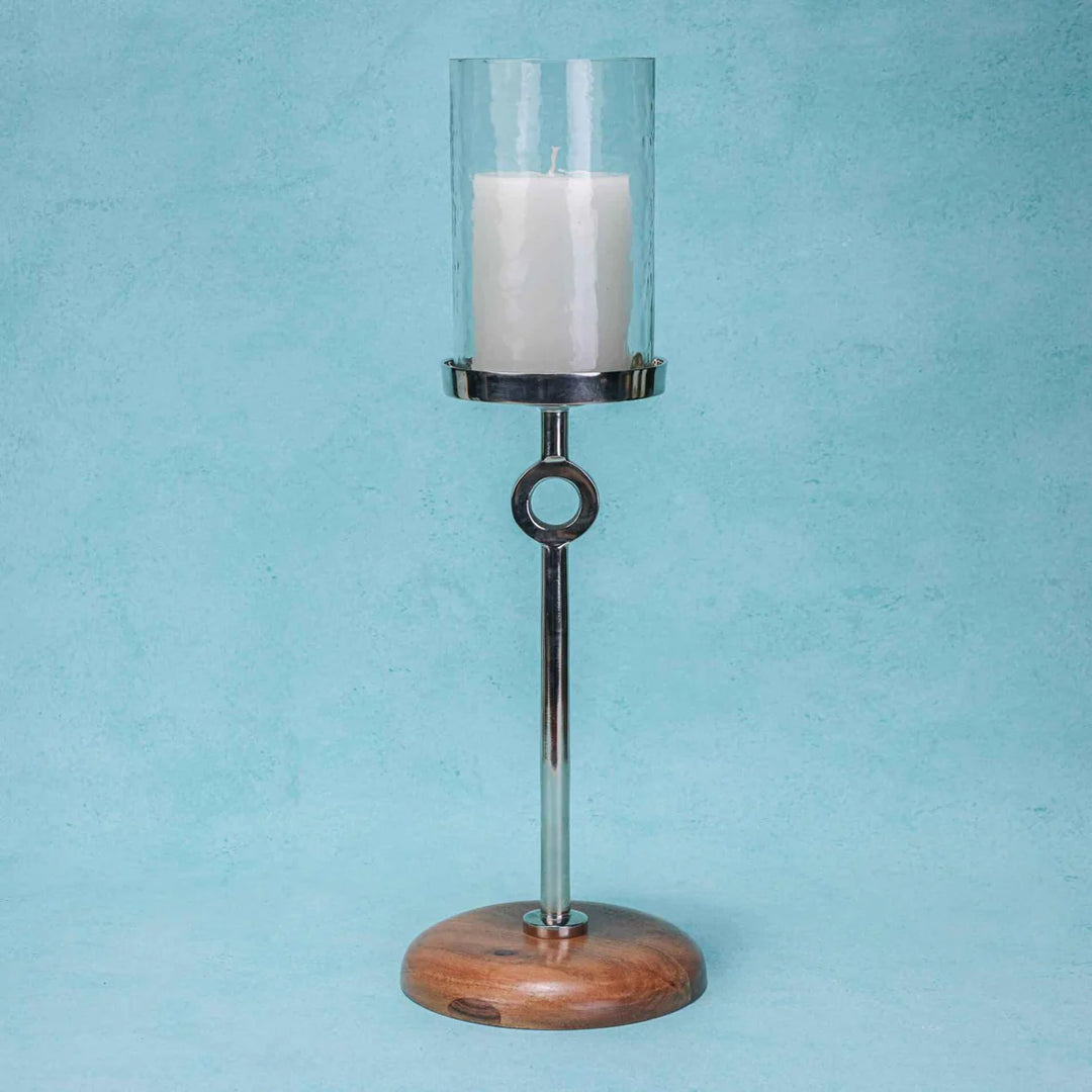 Ireka Homes Aurora Candle Holder - Handcrafted Acacia Wood & Glass Candle Stand With Candle - Stylish Centerpiece for Weddings, Diwali & Christmas Décor