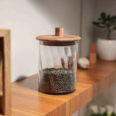 Ireka Homes Premium Twist Canister - Food-Safe Glass Storage Jar with Airtight Wooden Lid - Perfect for Coffee, Sugar, Snacks & More (5x7.5 inches)