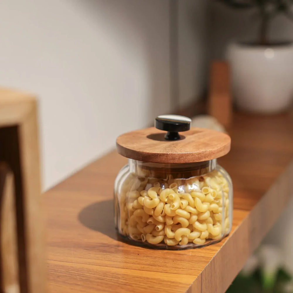 Ireka Homes Premium Bubble Canister - Food-Safe Glass Storage Jar with Airtight Wooden Lid - Perfect for Coffee, Sugar, Snacks & More (4.5x5 inches)