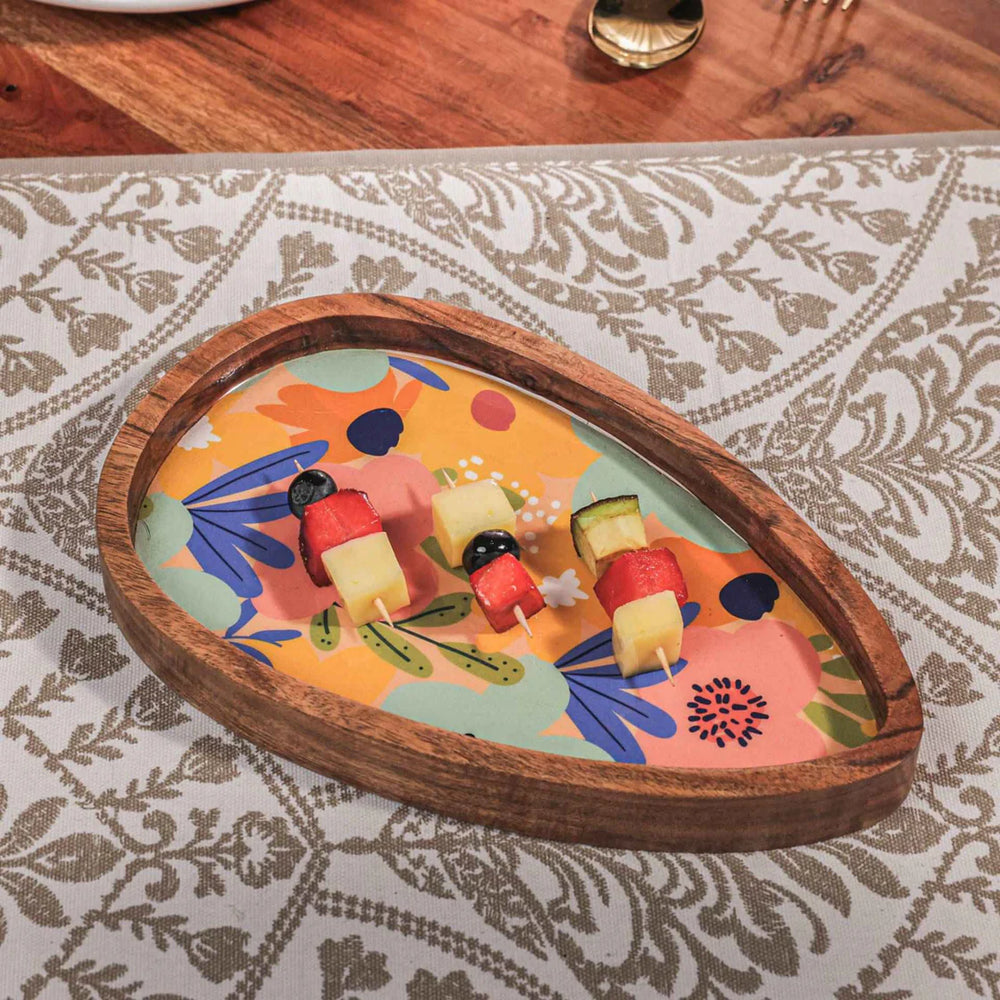 Ireka Homes Multi-Purpose Eggstravagant Serving Platter - Premium Acacia Wood Platter With Enamel Coating - Decorative Kitchen Platter for Serving Food, Drinks, Coffee, and Cheese (9x5.5 inches)