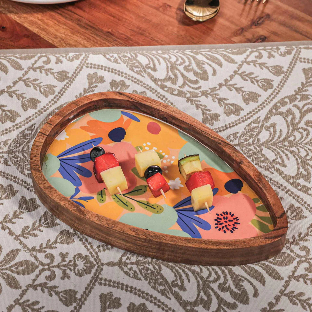 Ireka Homes Multi-Purpose Eggstravagant Serving Platter - Premium Acacia Wood Platter With Enamel Coating - Decorative Kitchen Platter for Serving Food, Drinks, Coffee, and Cheese (9x5.5 inches)