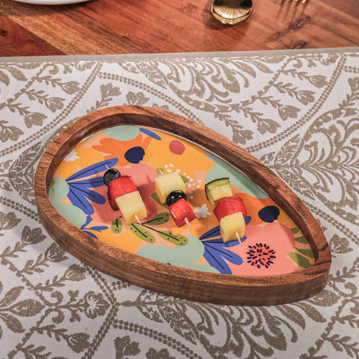 Ireka Homes Multi-Purpose Eggstravagant Serving Platter - Premium Acacia Wood Platter With Enamel Coating - Decorative Kitchen Platter for Serving Food, Drinks, Coffee, and Cheese (9x5.5 inches)