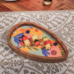 Ireka Homes Multi-Purpose Eggstravagant Serving Platter - Premium Acacia Wood Platter With Enamel Coating - Decorative Kitchen Platter for Serving Food, Drinks, Coffee, and Cheese (9x5.5 inches)
