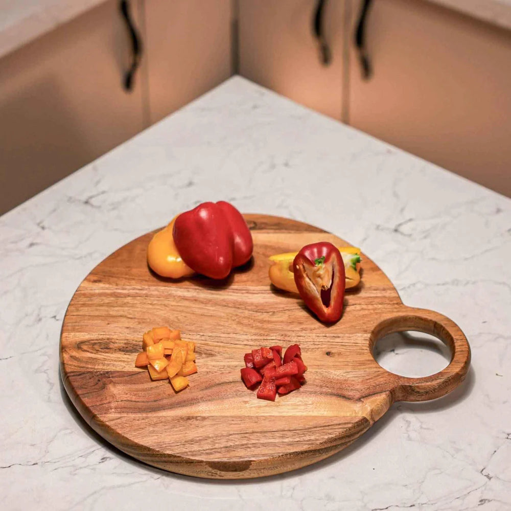 Ireka Homes Bistrock"Acacia Wood Chopping Board - Handmade, Sustainable, Cut-Resistant - Round Board - Perfect for Vegetables, Meat, Cheese & Serving