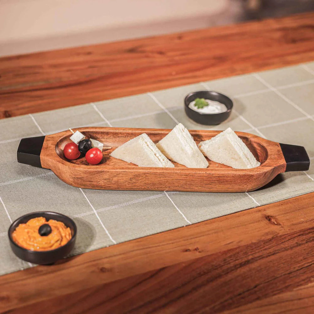 Ireka Homes Multi-Purpose Paddle Up Serving Tray – Premium Acacia Wood Tray – Decorative Kitchen Tray for Serving Food, Drinks, Coffee, and Cheese (16x4.5 inches)