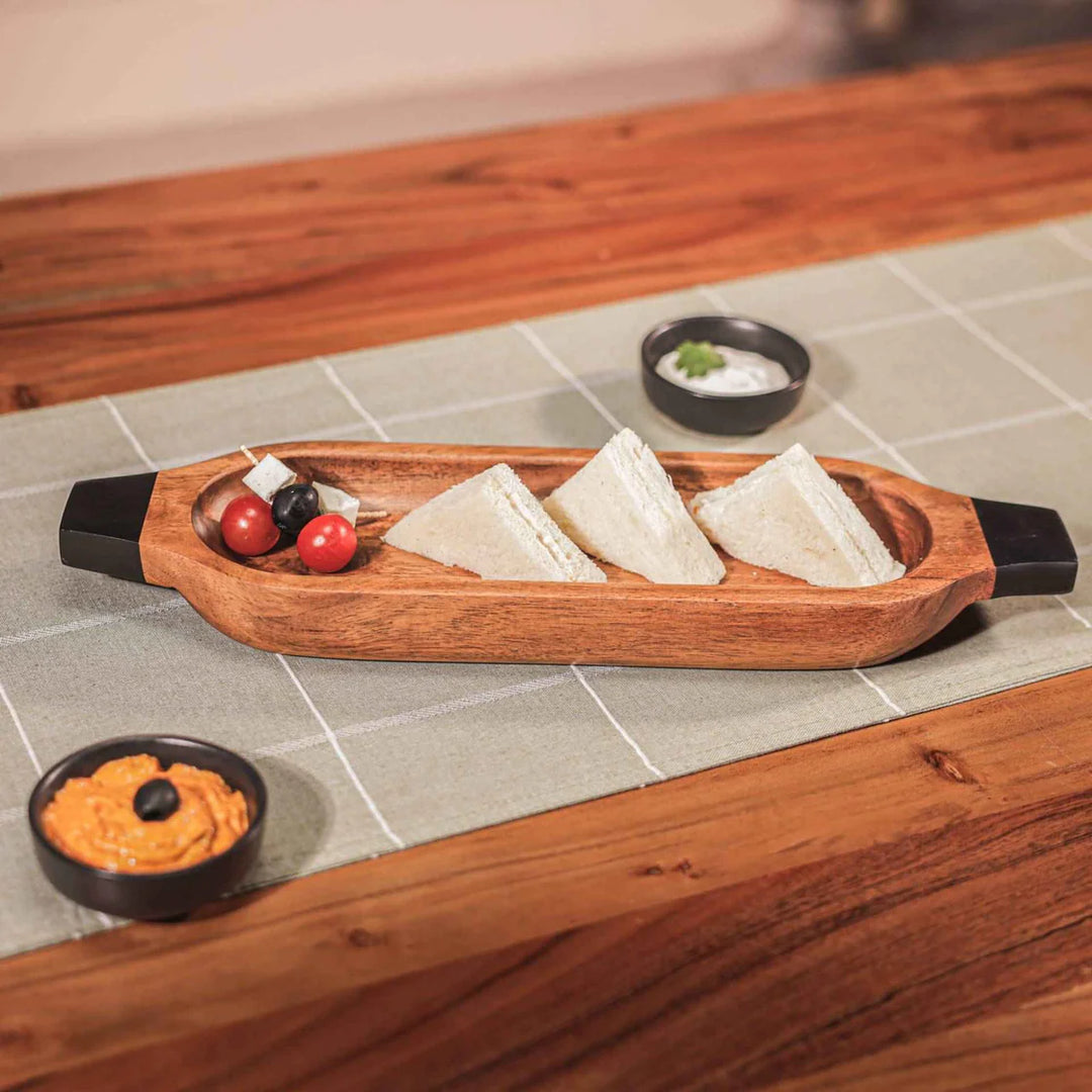 Ireka Homes Multi-Purpose Paddle Up Serving Tray – Premium Acacia Wood Tray – Decorative Kitchen Tray for Serving Food, Drinks, Coffee, and Cheese (16x4.5 inches)
