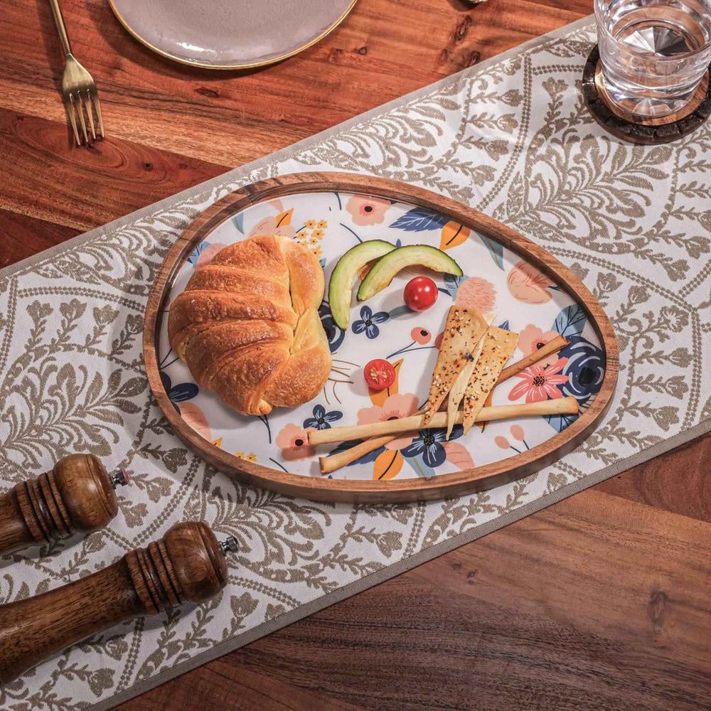 Ireka Homes Multi-Purpose Ovalicious Serving Platter - Premium Acacia Wood Platter With Enamel Coating - Decorative Kitchen Platter for Serving Food, Drinks, Coffee, and Cheese (13x9.5 inches)
