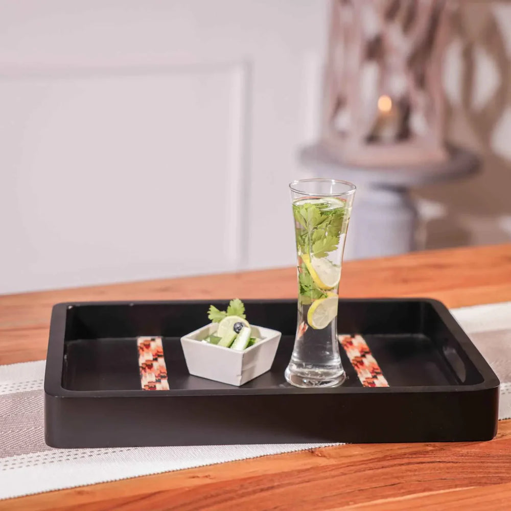 Ireka Homes Multi-Purpose Aarambh Serving Tray – Premium Acacia Wood Tray – Decorative Kitchen Tray for Serving Food, Drinks, Coffee, and Cheese (18x12 inches)