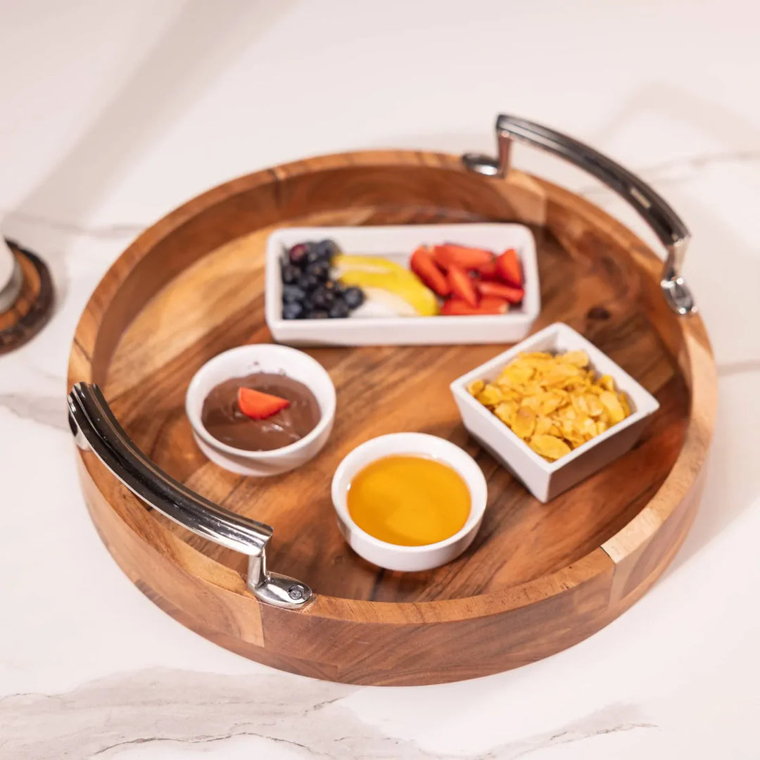 Ireka Homes Multi-Purpose Athithi Serving Tray – Premium Acacia Wood Tray – Decorative Kitchen Tray for Serving Food, Drinks, Coffee, and Cheese (14 inches)