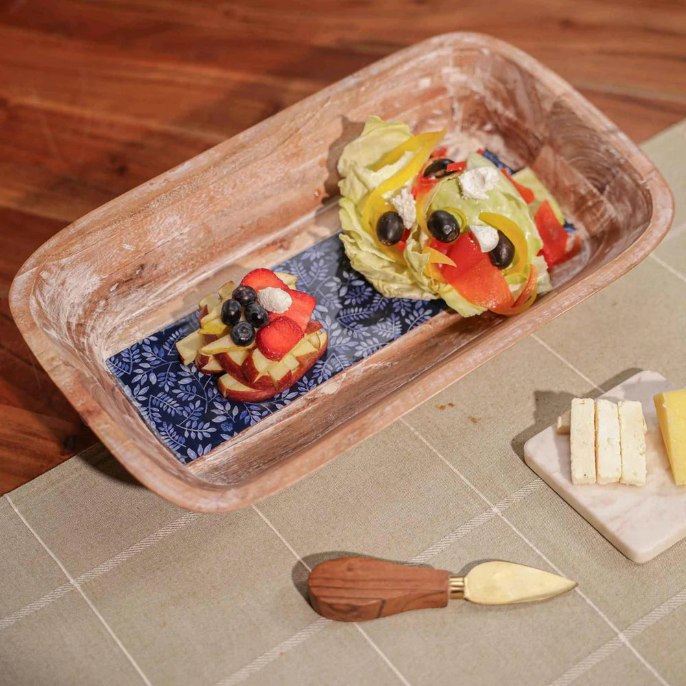 Ireka Homes Multi-Purpose Bloom Away Serving Platter - Premium Acacia Wood Platter With Enamel Coating - Decorative Kitchen Platter for Serving Food, Drinks, Coffee, and Cheese (15.8x8.5 inches)