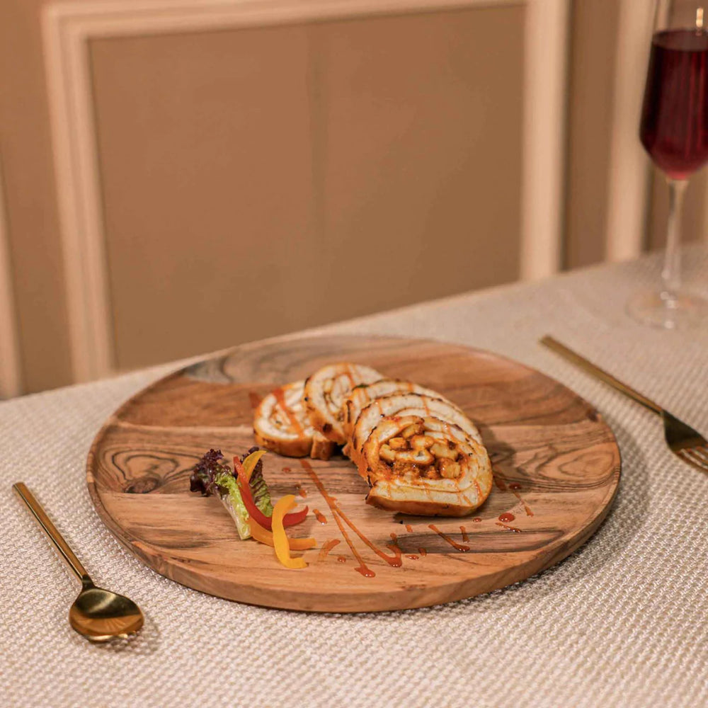 Ireka Homes Multi-Purpose Moonlit Serving Plate - Premium Acacia Wood Plate - Decorative Kitchen Plate for Serving Food, Drinks, Coffee, and Cheese (13 inches)