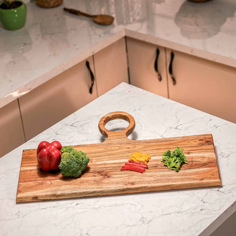 Ireka Homes Knivio Acacia Wood Chopping Board - Handmade, Sustainable, Cut-Resistant - Side Handle - Perfect for Vegetables, Meat, Cheese & Serving