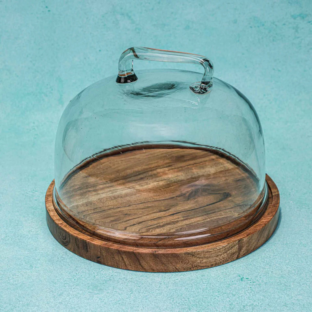 Ireka Homes Sweet Vault Acacia Wood Cake Stand with Glass Dome – Handmade, Sustainable, Foodsafe – Perfect for Cakes, Fruits, and Snacks