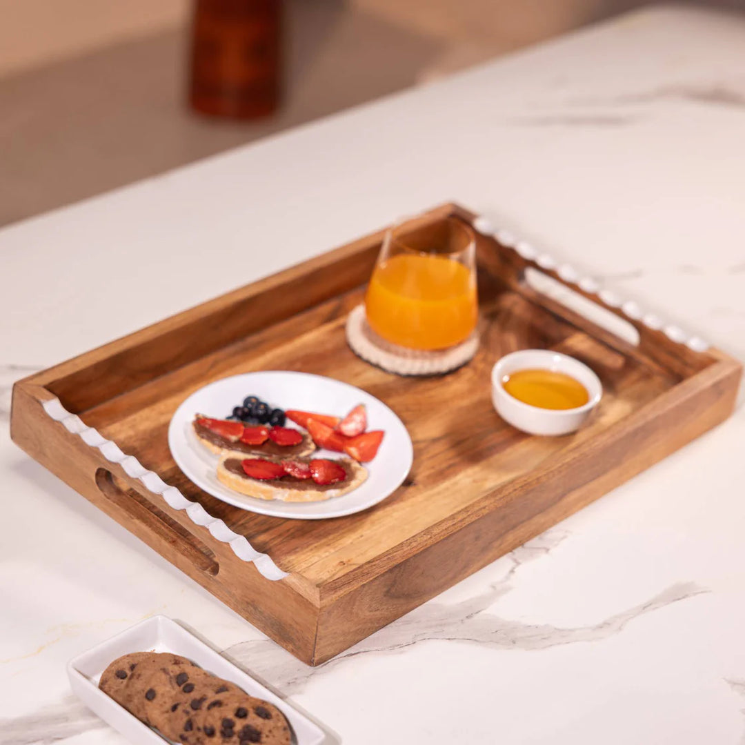 Ireka Homes Multi-Purpose Prashadh Serving Tray – Premium Acacia Wood Tray – Decorative Kitchen Tray for Serving Food, Drinks, Coffee, and Cheese (18x12 inches)