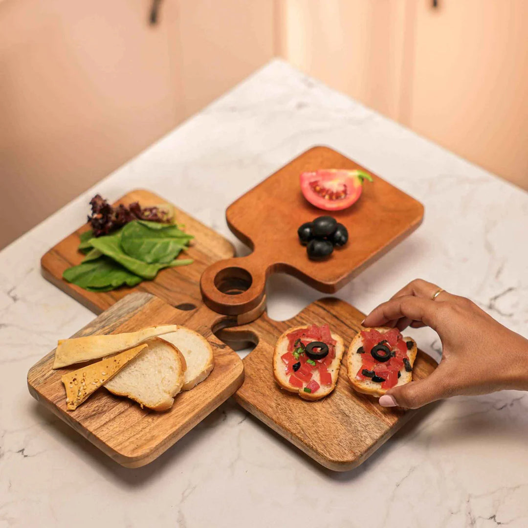 Ireka Homes Multi-Purpose River Loop Serving Boards - Premium Acacia Wood Boards - Decorative Kitchen Boards for Serving Snacks, Appetizers, and Cheese (Set of 4)