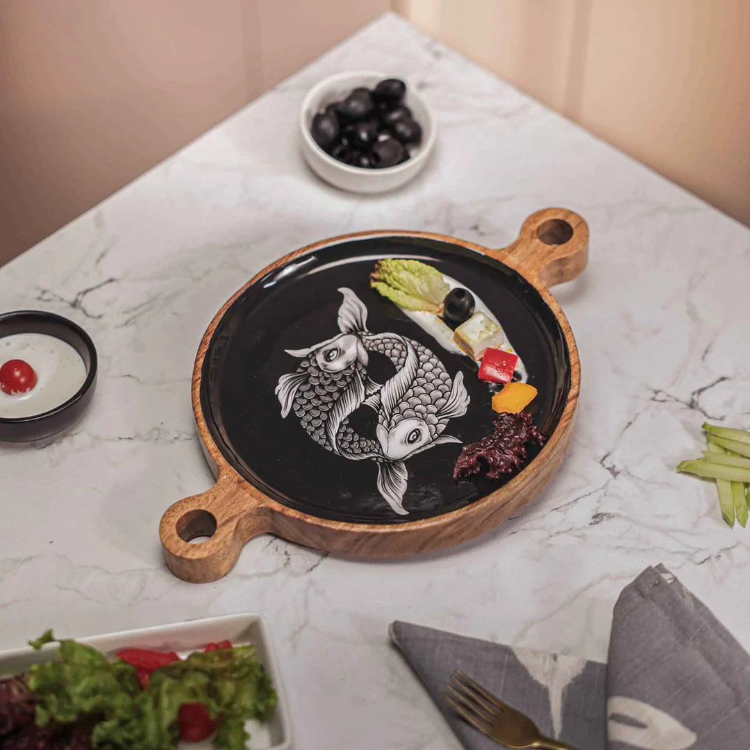 Ireka Homes Multi-Purpose Fintastic Serving Board - Premium Acacia Wood Board - Decorative Kitchen Board for Serving Food, Drinks, Coffee, and Cheese (12x8 inches)