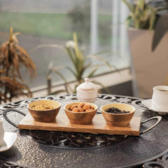 Ireka Homes Handcrafted Tripple Treat Serving Bowls - Multipurpose Mango Wood Bowls With Enamel - Durable Bowls for Serving Food, Snacks, and Desserts (19x5 inches)
