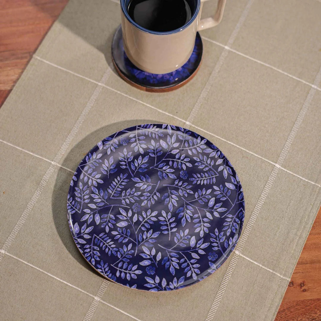 Ireka Homes Multi-Purpose Floral Midnight Serving Platter - Premium Acacia Wood Platter With Enamel Coating - Decorative Kitchen Platter for Serving Food, Drinks, Coffee, and Cheese (7 inches)