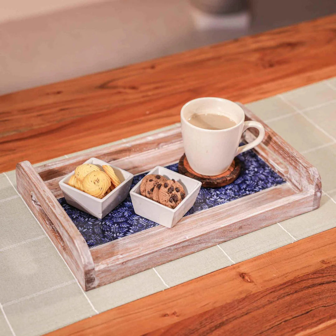 Ireka Homes Multi-Purpose Bhojan Serving Tray – Premium Acacia Wood Tray – Decorative Kitchen Tray for Serving Food, Drinks, Coffee, and Cheese (15.5x10 inches)