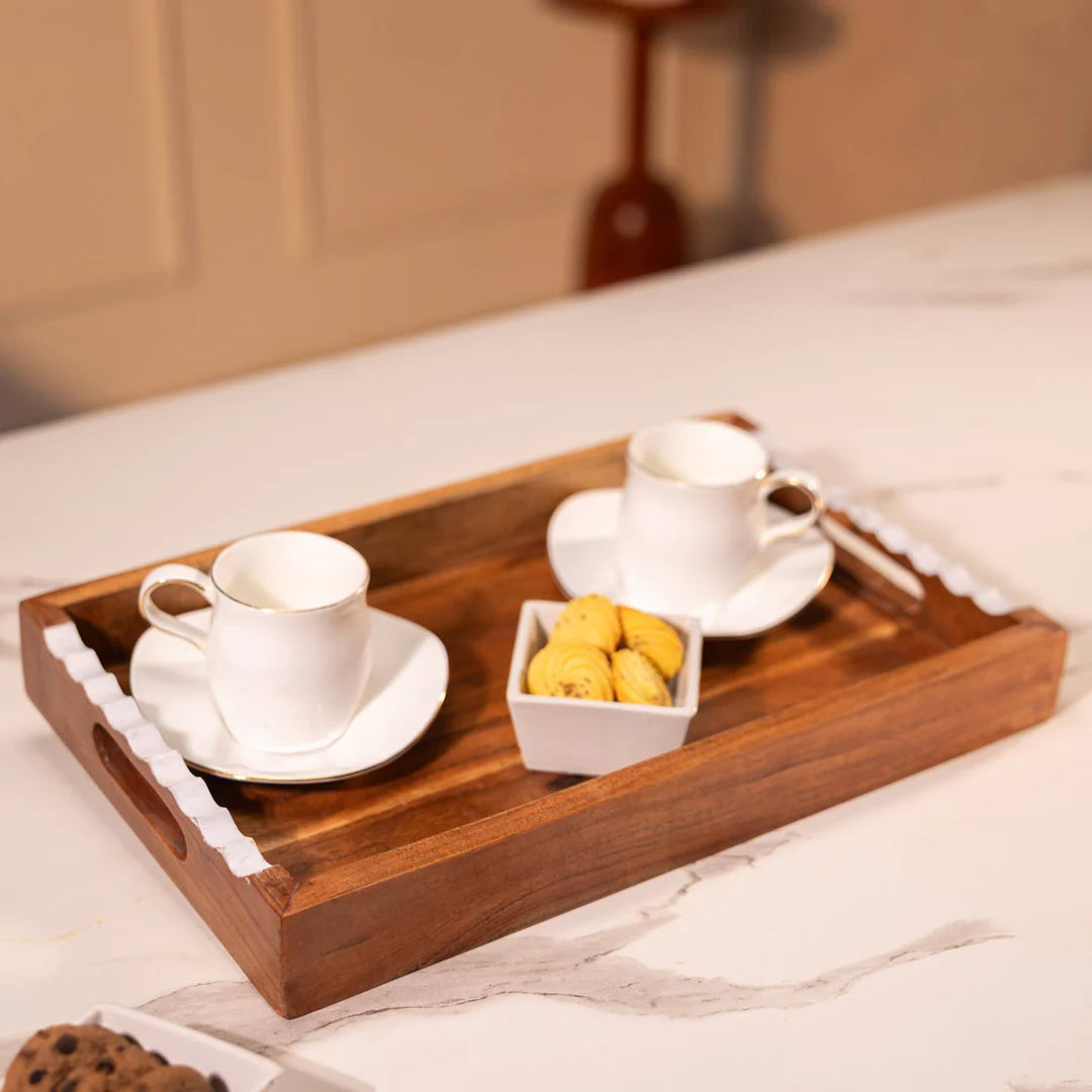 Ireka Homes Multi-Purpose Prashadh Serving Tray – Premium Acacia Wood Tray – Decorative Kitchen Tray for Serving Food, Drinks, Coffee, and Cheese (16x10 inches)