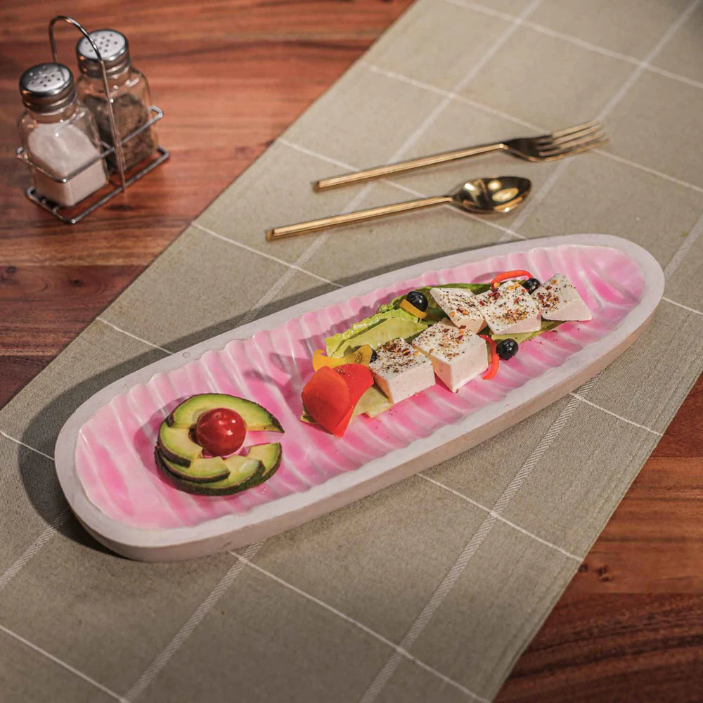 Ireka Homes Multi-Purpose Pretty in Pink Serving Platter - Premium Mango Wood Platter With Enamel Coating - Decorative Kitchen Platter for Serving Food, Drinks, Coffee, and Cheese (16x6 inches)