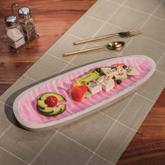 Ireka Homes Multi-Purpose Pretty in Pink Serving Platter - Premium Mango Wood Platter With Enamel Coating - Decorative Kitchen Platter for Serving Food, Drinks, Coffee, and Cheese (16x6 inches)