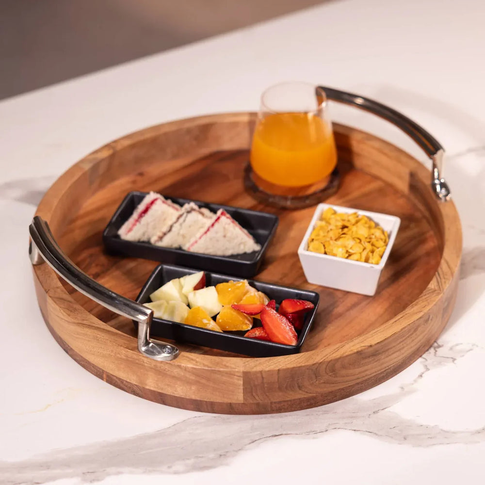 Ireka Homes Multi-Purpose Athithi Serving Tray – Premium Acacia Wood Tray – Decorative Kitchen Tray for Serving Food, Drinks, Coffee, and Cheese (16 inches)