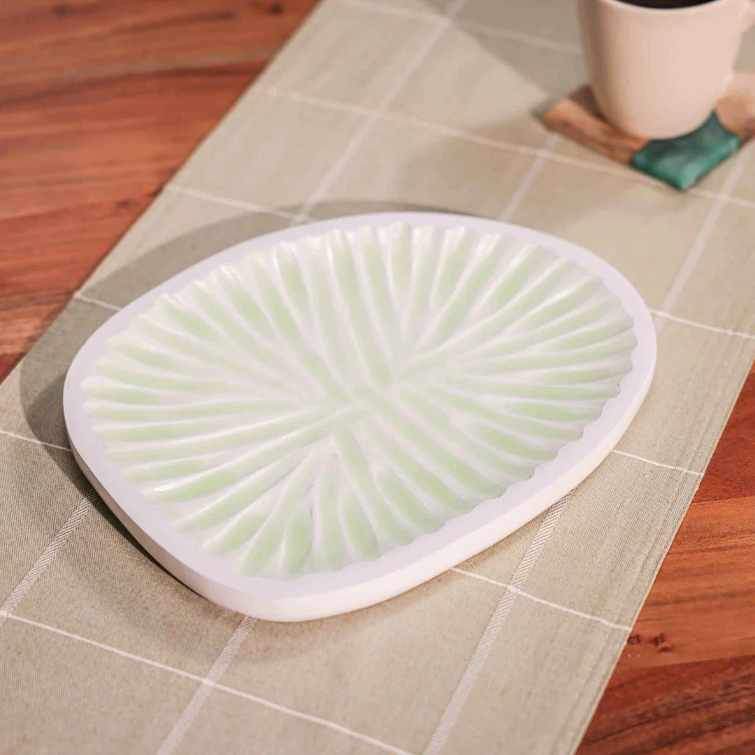 Ireka Homes Multi-Purpose Loop de Cool Serving Platter - Premium Acacia Wood Platter With Enamel Coating - Decorative Kitchen Platter for Serving Food, Drinks, Coffee, and Cheese (11.8x9.5 inches)