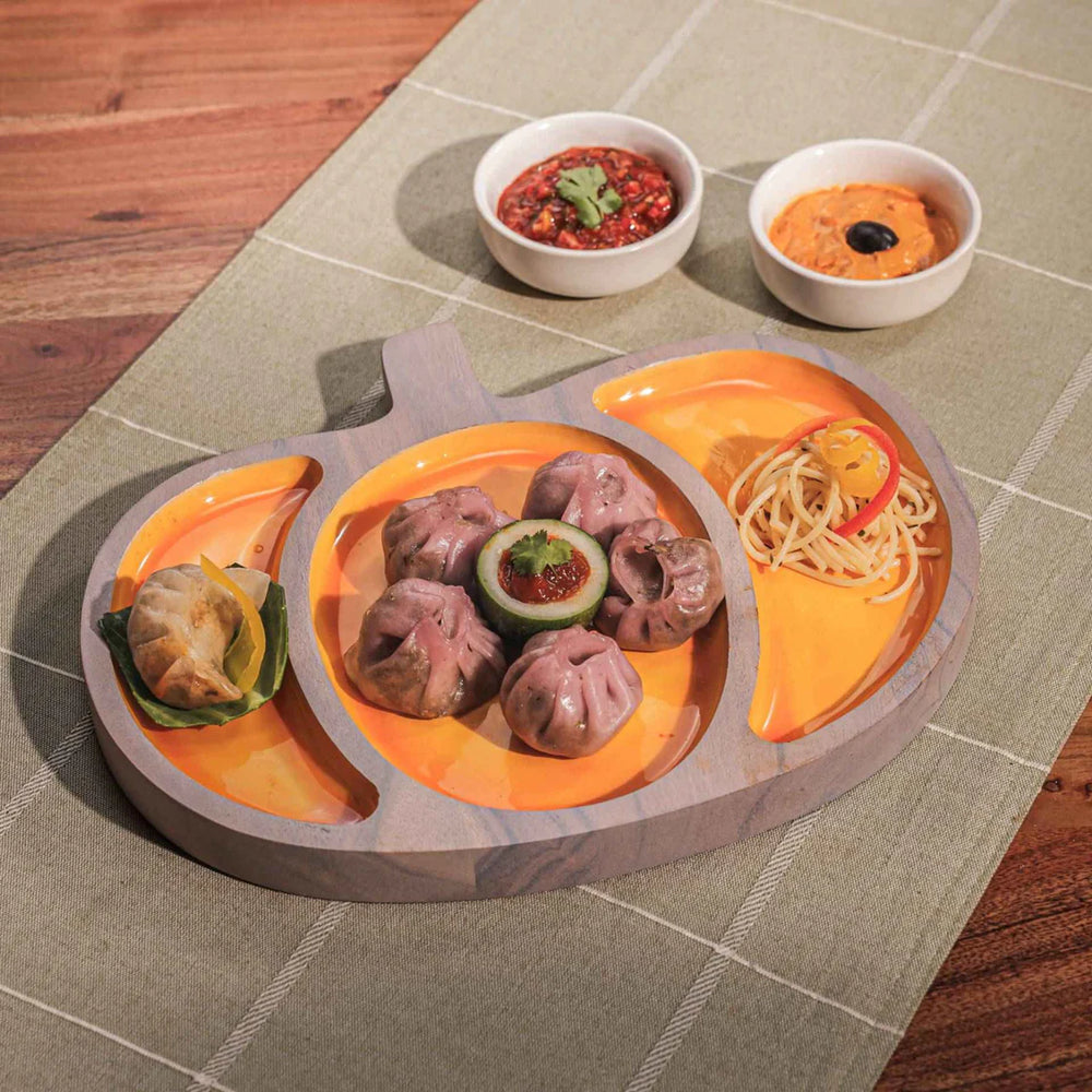 Ireka Homes Multi-Purpose Pump It Up Serving Platter - Premium Acacia Wood Platter With Enamel Coating - Decorative Kitchen Platter for Serving Food, Drinks, Coffee, and Cheese (11x9 inches)