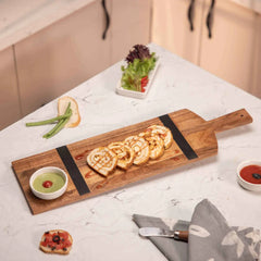 Ireka Homes SliceLite Acacia Wood Chopping Board - Handmade, Sustainable, Cut-Resistant - Black Deco Lines - Perfect for Vegetables, Meat, Cheese & Serving
