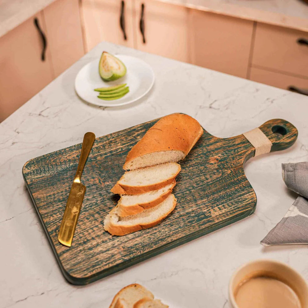 Ireka Homes Chefio Acacia Wood Chopping Board - Handmade, Sustainable, Cut-Resistant - Rattan Handle with Grey Finish - Perfect for Vegetables, Meat, Cheese & Serving