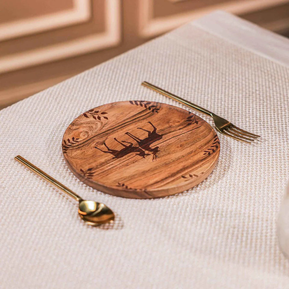 Ireka Homes Multi-Purpose Wild Grove Serving Plate - Premium Acacia Wood Plate - Decorative Kitchen Plate for Serving Food, Drinks, Coffee, and Cheese (8 inches)