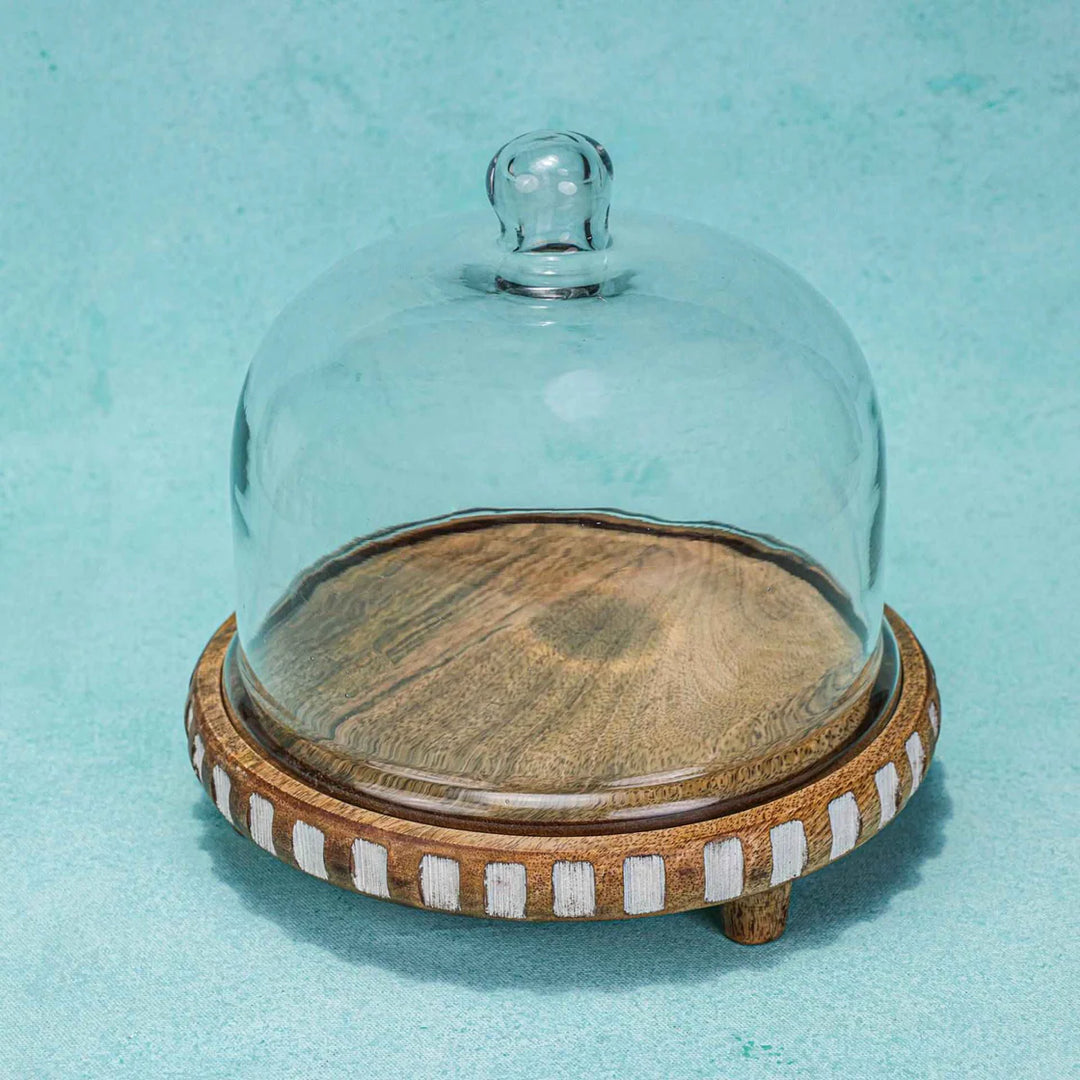 Ireka Homes Sugar Sphere Acacia Wood Cake Stand with Glass Dome – Handmade, Sustainable, Foodsafe – Perfect for Cakes, Fruits, and Snacks