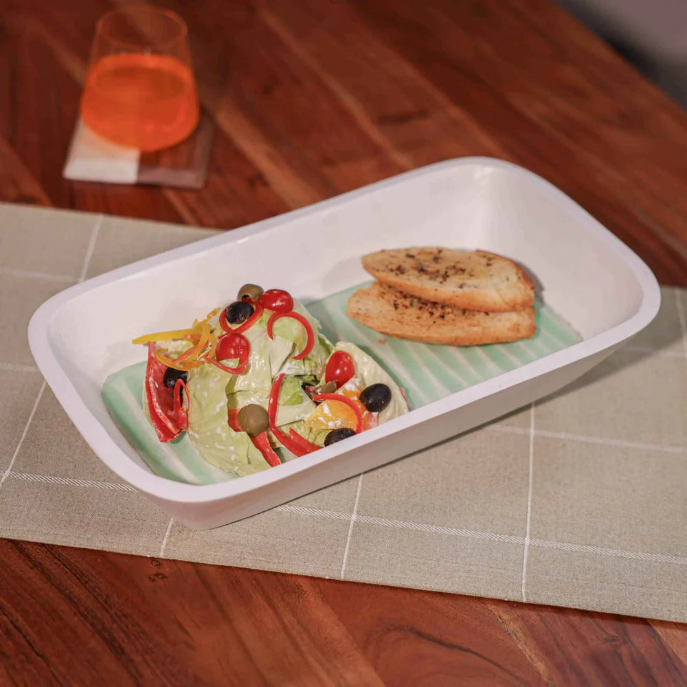 Ireka Homes Multi-Purpose Mint to Be Serving Platter - Premium Acacia Wood Platter With Enamel Coating - Decorative Kitchen Platter for Serving Food, Drinks, Coffee, and Cheese (15.8x8.5 inches)